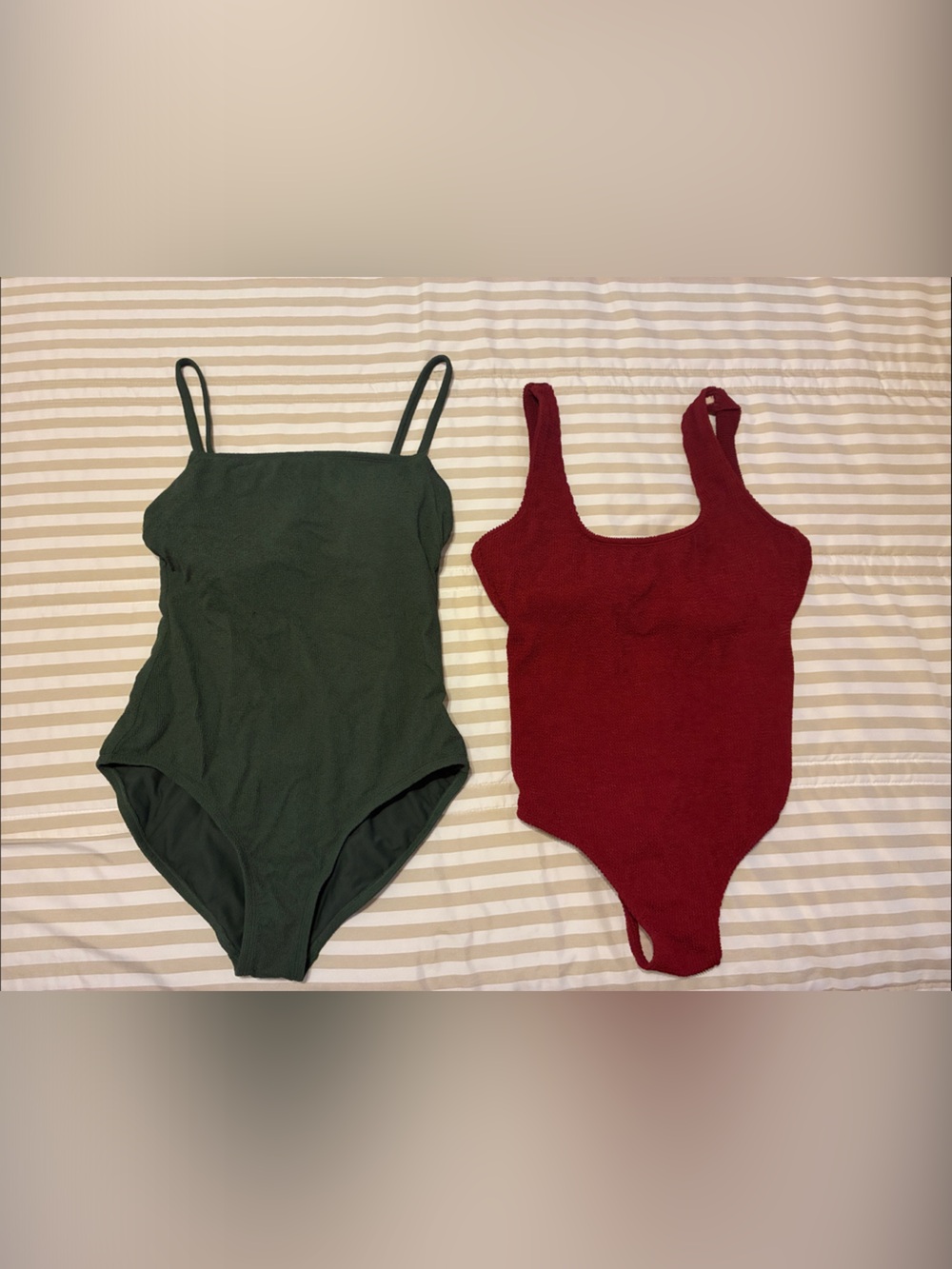 Bundle of Kona Sol One-Piece Swimsuits in Forest Green and Burgundy
